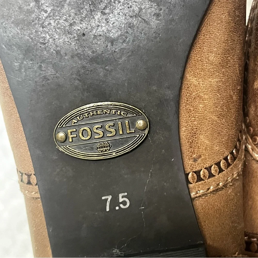 Womens Fossil Brown Leather Oxfords Slip On Laceless Classic Timeless 7.5 - Picture 7 of 7